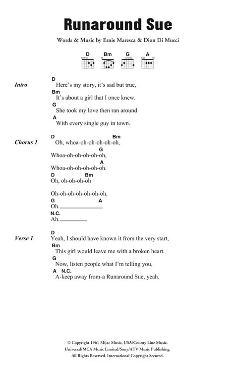 Runaround Sue by Dion - Guitar Chords/Lyrics - Guitar Instructor