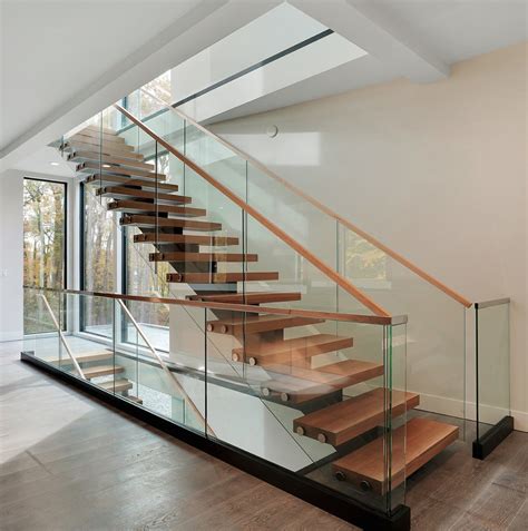 Double Sides Glass Railing Straight Staircase Metal Wood Staircase Steel Customized Stairs