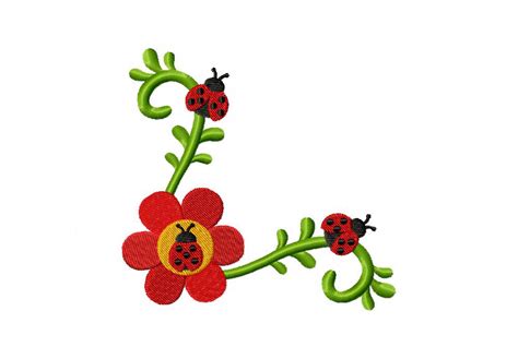 Ladybug Flower Corner Machine Embroidery Design Daily Embroidery