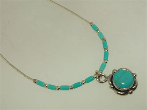 Beautiful Southwestern Liquid Silver Turquoise Necklace Signed