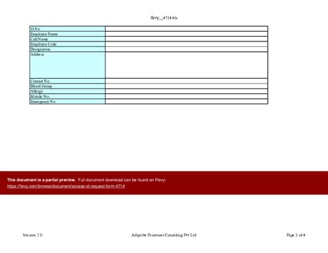 Excel Template Access Id Request Form Excel Template Xls Flevy