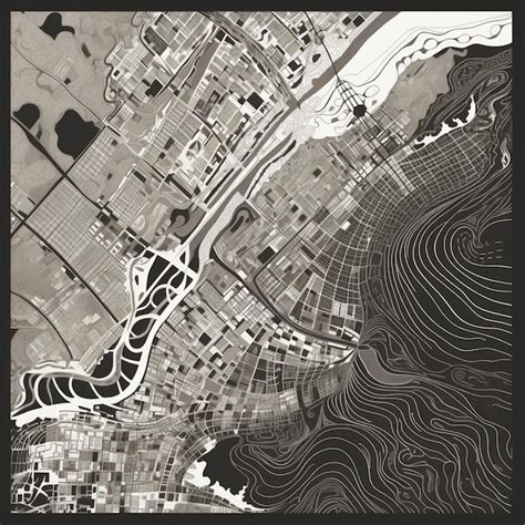 Premium Photo A Black And White Map Of A City With A River Running