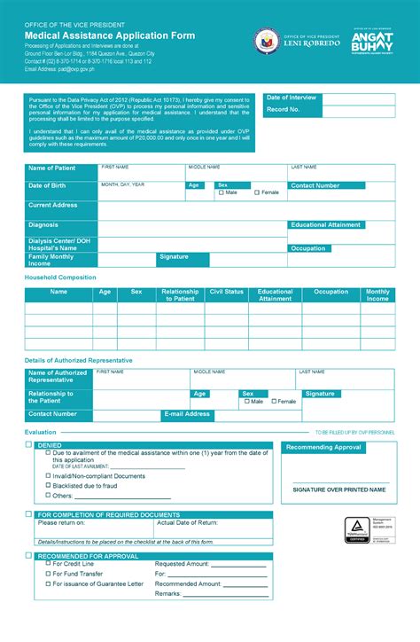 Revised Med Assistance Form Office Of The Vice President