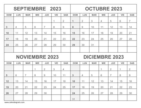 Calendario Septiembre Octubre Noviembre Diciembre