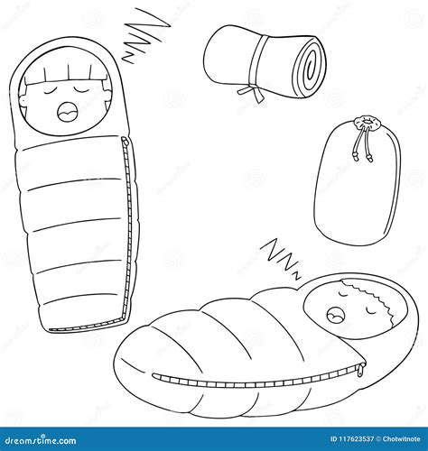 Vector Set Of Sleeping Bag Stock Vector Illustration Of Napping