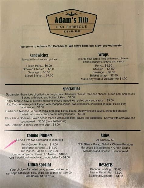 Adam S Rib Barbecue Menu In Eaton Oh Order Delivery Reviews