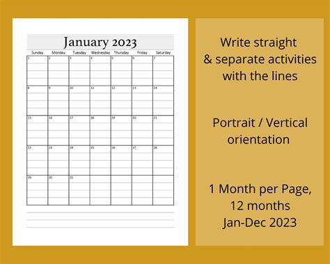 2023 Lined Calendar Printable 2023 Calendar Jan-dec 2023 - Etsy