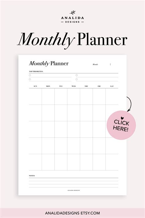 Monthly Planner Printable, Undated Monthly Planner, Work Planner ...