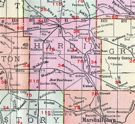 Hardin County, Iowa, 1911, Map, Eldora, Iowa Falls, Alden, Ackley