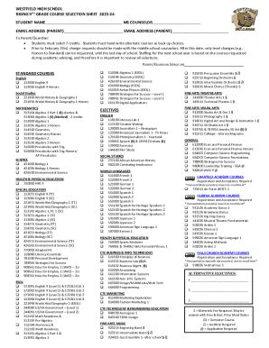 Fillable Online Westfield High School 9TH GRADE COURSE SELECTION