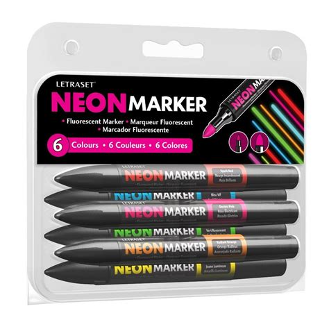 Letraset Neon Marker 6 Fluorescent Marker Colors