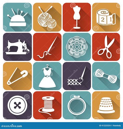 Sewing And Needlework Flat Icons Vector Set Stock Vector