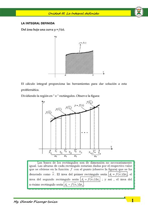 LA Integral Definida LA INTEGRAL DEFINIDA Del Rea Bajo Una Curva Y