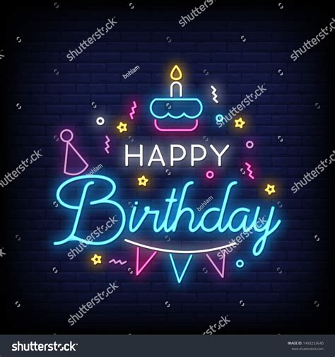 Happy Birthday Lettering Neon Text Vector Stock Vector Royalty Free