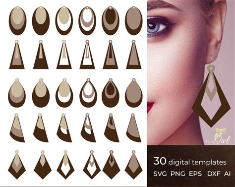 30 Layered Earring Pendant Templates Svg Dxf Vector Jewelry Etsy