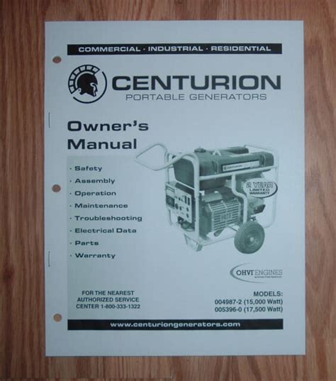 Generac Centurion Model 004987 2 Portable Generator Owners Parts List