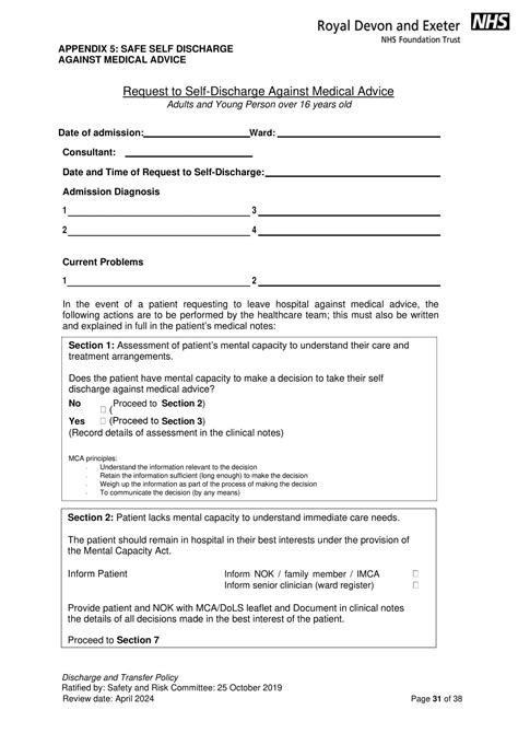 Free Printable Against Medical Advice Form Templates Pdf