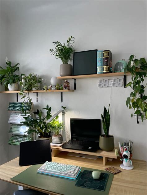 Aesthetic Green Desk Setup In 2024 Desk Layout Cozy Home Office College Dorm Desk