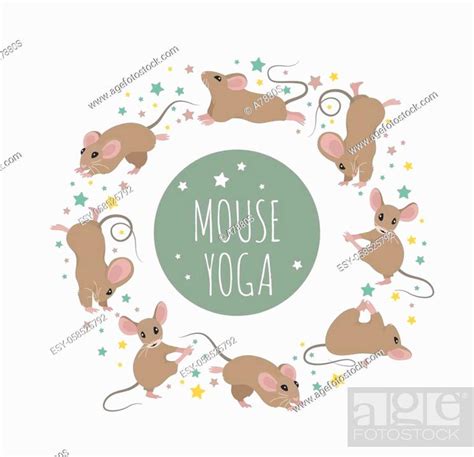 Mouse Yoga Poses And Exercises Cute Cartoon Clipart Set Stock Vector