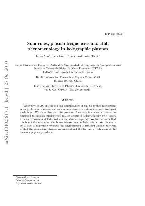 Pdf Sum Rules Plasma Frequencies And Hall Phenomenology In