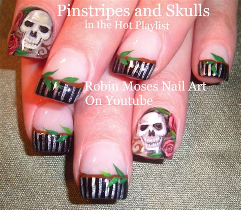 Robin Moses Nail Art Red Roses On Black Tips Roses Do It Yourself