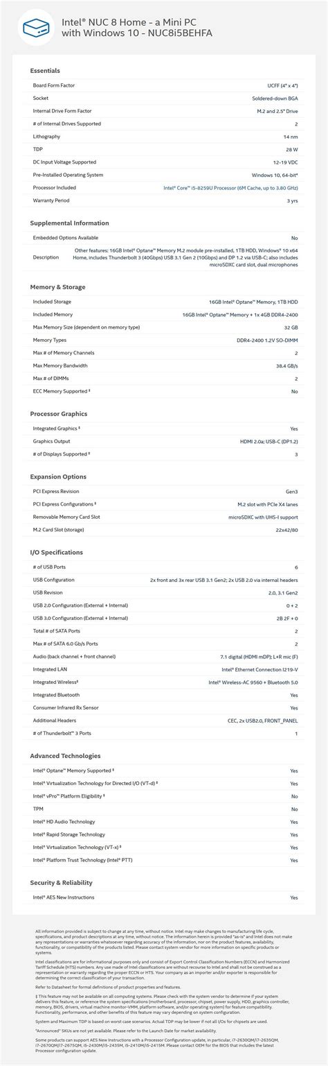 Intel Nuc Mini Pc I U Gb Ram Tb Hdd Gb Optane