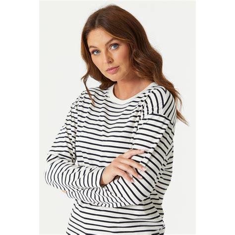 Be You Long Sleeve Stripe T Shirt Cream Black