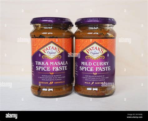 London Uk Circa December 2020 Jar Of Pataks Tikka Masala And Mild Curry Spice Paste Stock