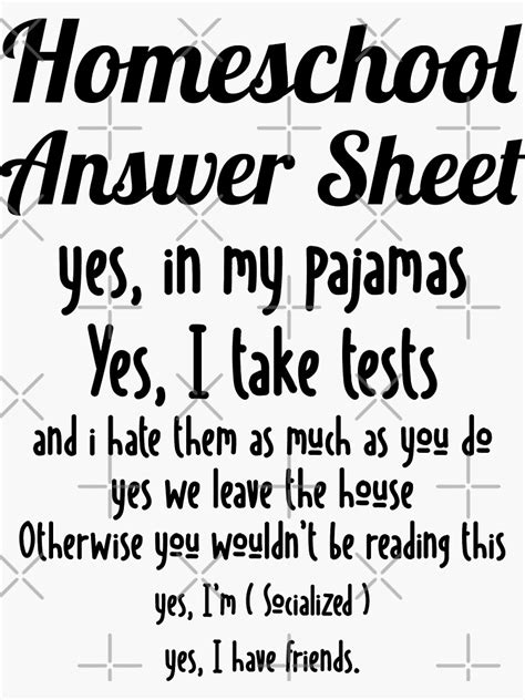 Homeschool Answer Sheet Sticker For Sale By Callmecaveman Redbubble