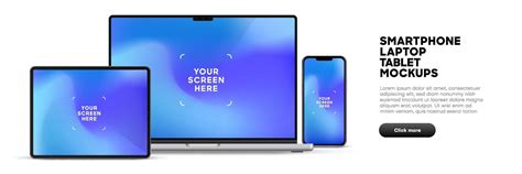 Modern Laptop Mockup Front View And High Quality Smartphone And Tablet Mockup Isolated On White