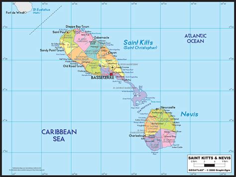 Saint Kitts & Nevis Political Wall Map | Maps.com.com