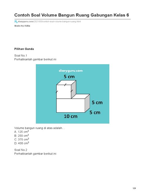 Contoh Soal Volume Bangun Ruang Gabungan Kelas 6 Pdf Pdf