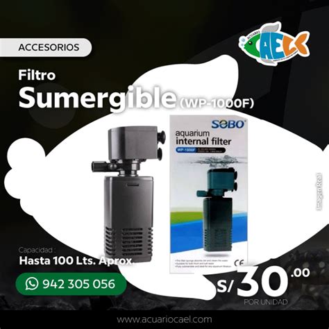 Filtro Sumergible Hasta 100 Lts SOBO WP 1000F Acuario Cael