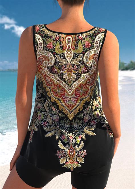 ROTITA Metal Ring Black Tribal Print Tankini Top Rotita USD 19 98