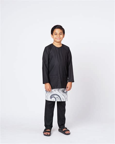 Bangsawan Baju Melayu Set Kids Black Kurta Boys