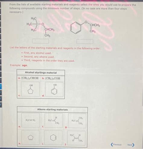 Solved From The Lists Of Available Starting Materials And Chegg