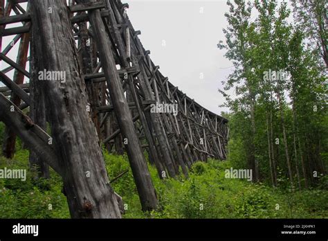 Old Wooden Railroad Trestle Bridge Over The River Skagway Alaska