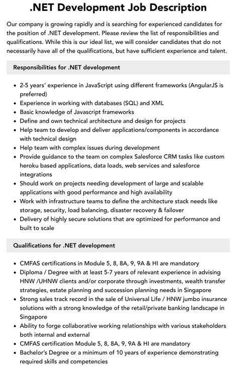 Net Development Job Description Velvet Jobs