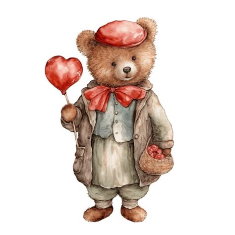 Mother S Day Teddy Bear With A Heart Watercolor Clip Art High Quality