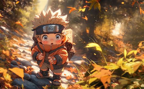 Naruto Uzumaki Wallpaper 4K, Autumn, Chibi, Digital Art