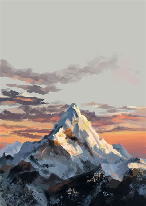 Digital Painting Everest Mountain on Behance | Landscape paintings ...