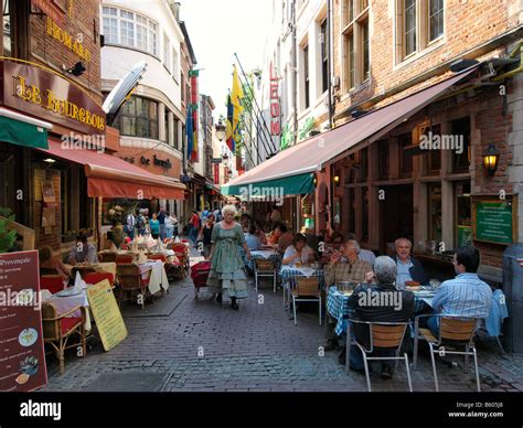 Street scene restaurant district Brussels city center Belgium Stock ...