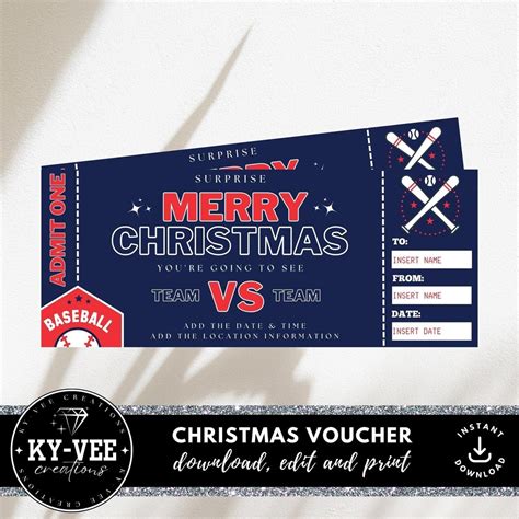 Printable Baseball Tickets, INSTANT DOWNLOAD, Surprise Merry Christmas ...