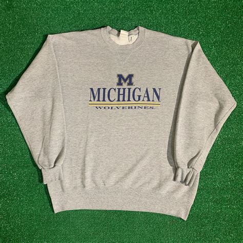 Vintage Michigan Wolverines Grey Graphic Sweatshirt... - Depop