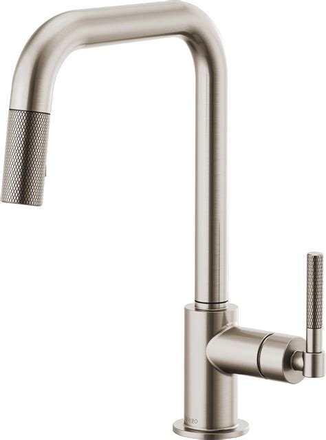 Brizo 63053lf Ss Litze Pull Down Faucet With Square Spout And Knurled Handle In Stainless Steel