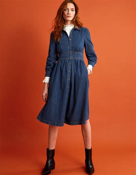 Embroidered Denim Midi Shirt Dress Blue Day Dresses Monsoon Uk