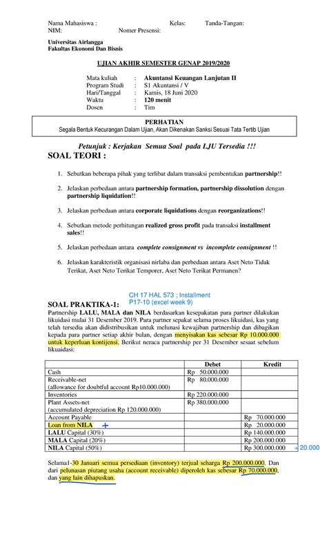 Soal UAS AKL 2 Soak Has Akl 2 NIM Nomer Presensi Universitas