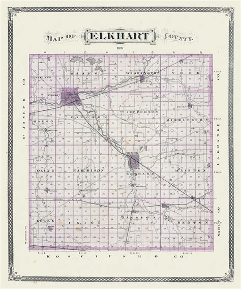 1876 Map Of Elkhart County Indiana Etsy