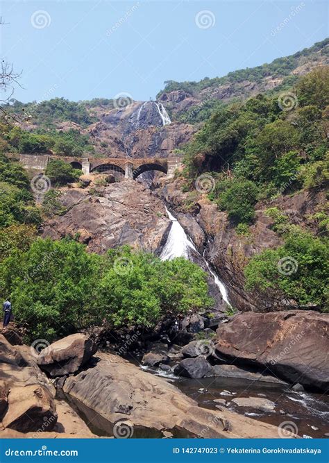 Beautiful View of Dudhsagar Waterfall in Goa Stock Image - Image of rocks, railway: 142747023