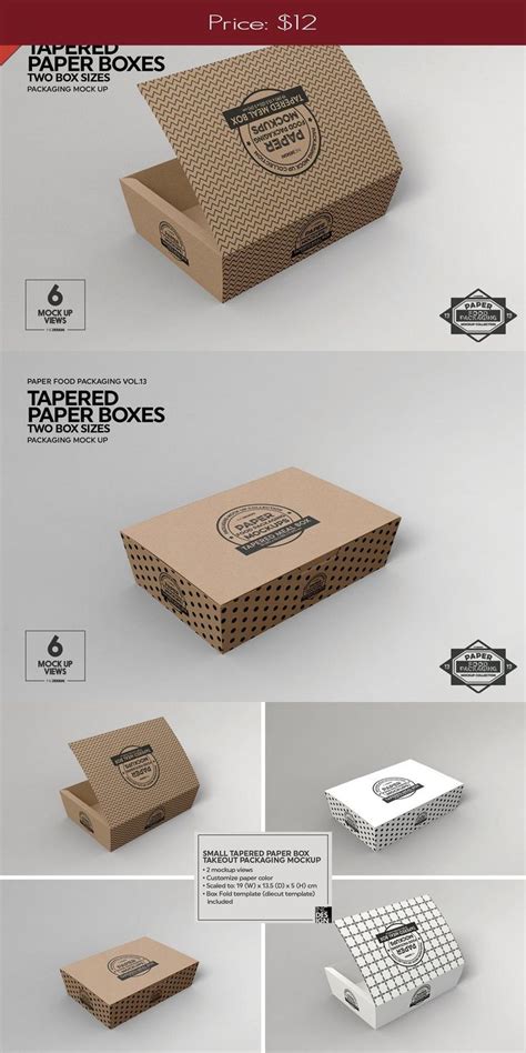 Paper Tapered Takeout Boxes Mockup For Food Packaging